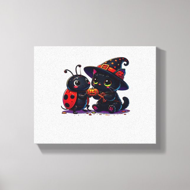 Cute Ladybug och Black Cat Halloween Classic T-Shi Canvastryck (Framsida)