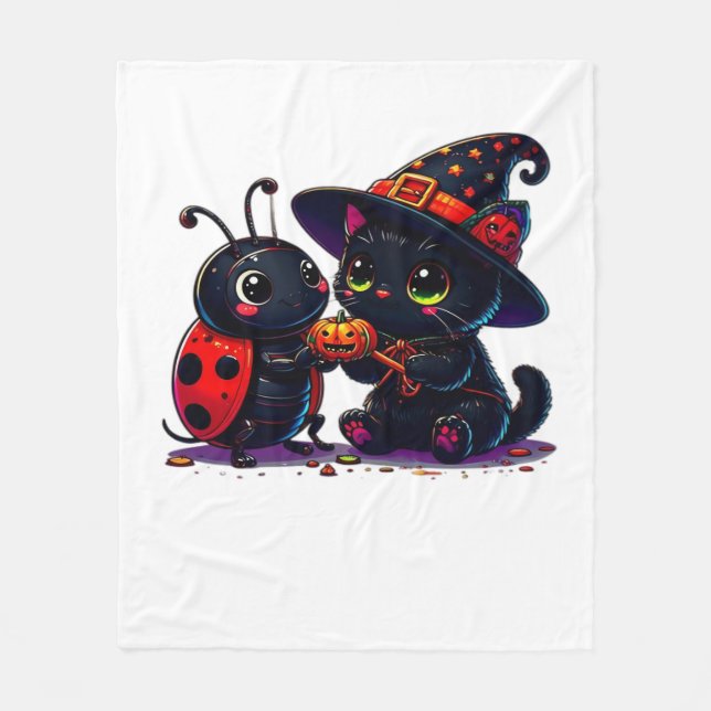 Cute Ladybug och Black Cat Halloween Classic T-Shi Fleecefilt (Framsidan)