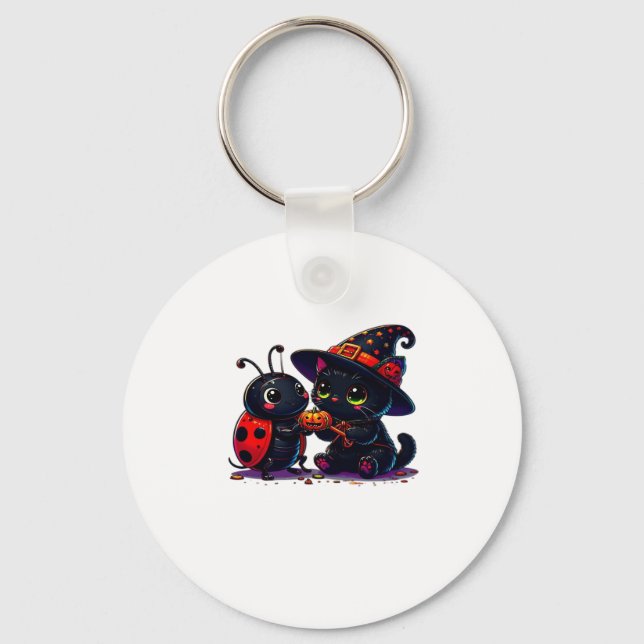 Cute Ladybug och Black Cat Halloween Classic T-Shi Nyckelring (Framsida)