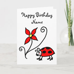 Cute Ladybug och Flower Birthday Card Kort