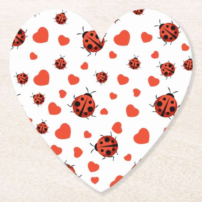 Cute Ladybug och Hearts Mönster Underlägg Papper (Framsida)