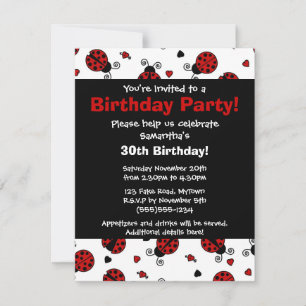 Cute Ladybug och Hearts Red Print Party-inbjudan Inbjudningar