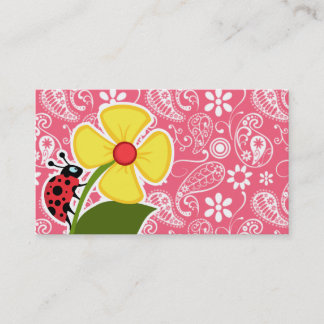 Cute Ladybug på Brink Rosa Paisley; Blommigt Visitkort