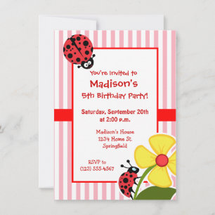 Cute Ladybug på Bubble Gum Rosa Rand Inbjudningar