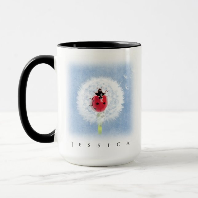 Cute Ladybug på Dandelion Nature Mugg (Vänster)