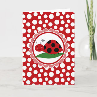 Cute Ladybug på en Löv - Girls Red Black Kort