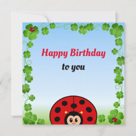 Cute Ladybug på Light Blue Birthday Flata Card