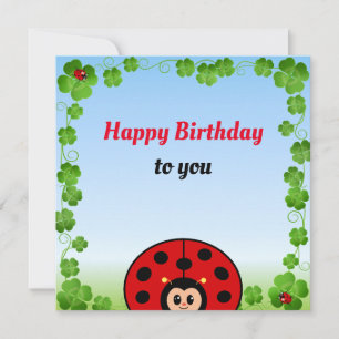 Cute Ladybug på Light Blue Birthday Flata Card