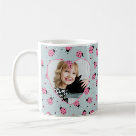 Cute Ladybug Pattern Custom Photo & Name - Blue  Kaffemugg