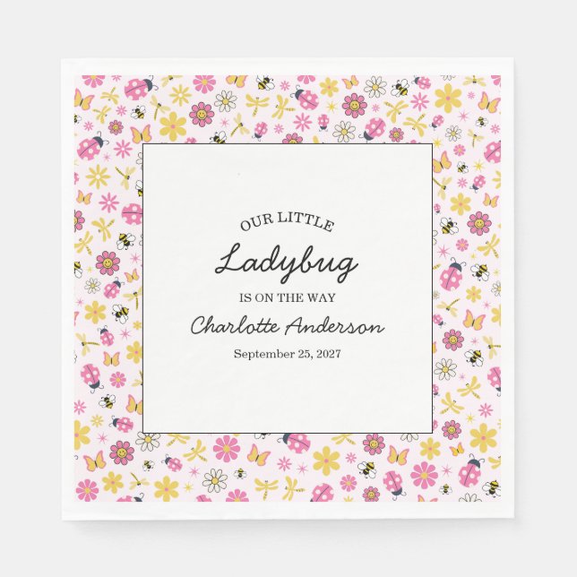 Cute Ladybug Pink Girl Baby Shower Pappersservett (Framsidan)
