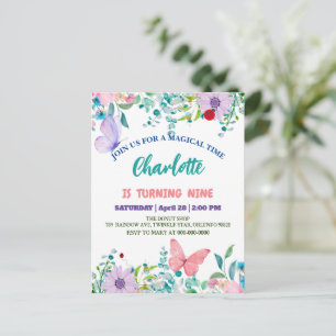 Cute Ladybug Polka-blommigten Flower Birthday namn Inbjudan Vykort