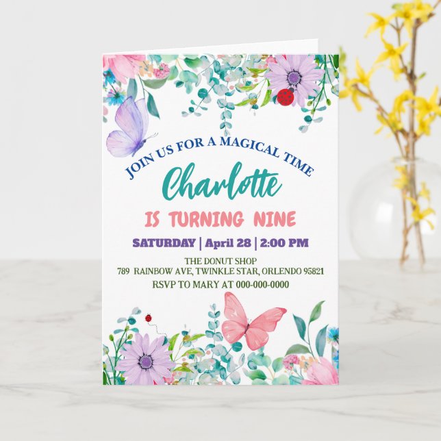 Cute Ladybug Polka-blommigten Flower Birthday namn Kort (Gul blomma)