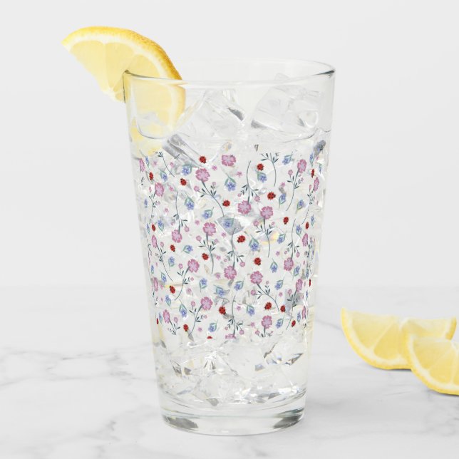 Cute Ladybug Polka Daisy Flower Rustic Mönster Glaskopp (Framsida Ice)