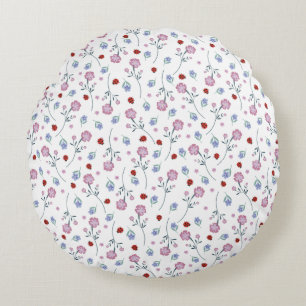 Cute Ladybug Polka Daisy Flower Rustic Mönster Rund Kudde