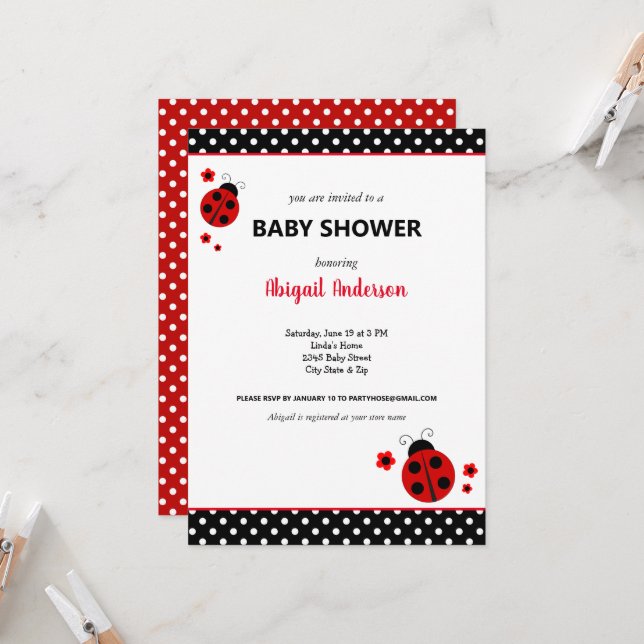 Cute Ladybug Polka dots Baby Shower Inbjudningar (Fram/Back In Situ)