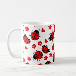Cute Ladybug Polka dots Black Red Seamless Mönster Kaffemugg