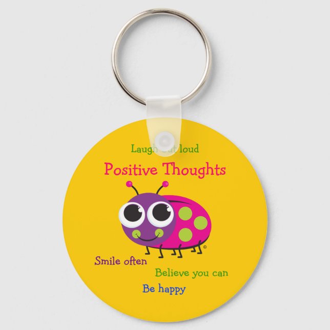Cute Ladybug "Positive Thoughts" Nyckelring (Framsida)