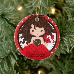 Cute Ladybug Princess Personlig Ceramic Ornamen Julgransprydnad Keramik