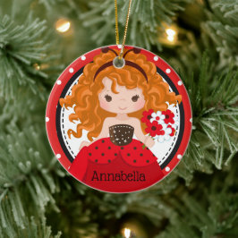 Cute Ladybug Princess Personlig Ceramic Ornamen Julgransprydnad Keramik