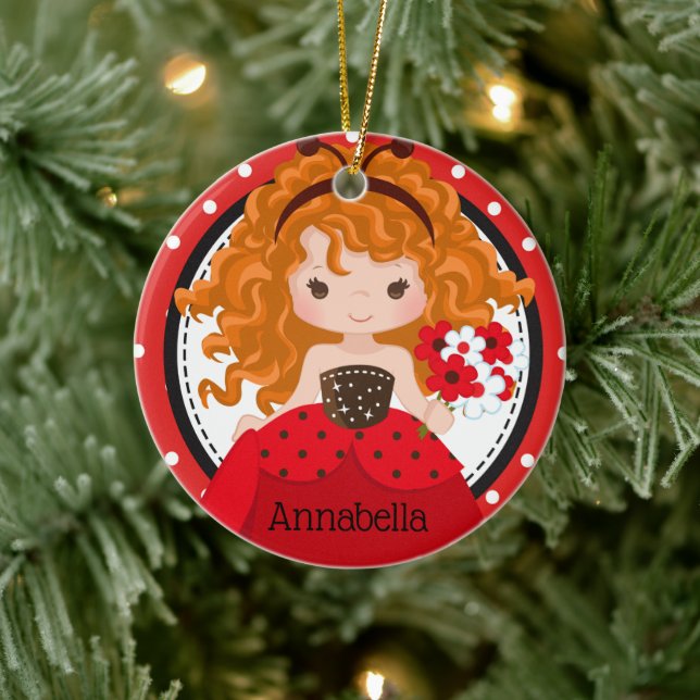 Cute Ladybug Princess Personlig Ceramic Ornamen Julgransprydnad Keramik (Träd)