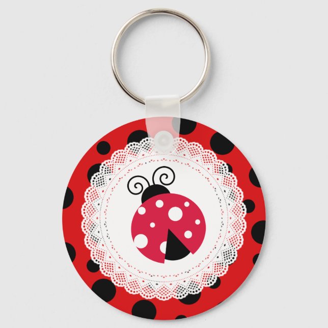 Cute Ladybug Red and Black Keychain Nyckelring (Framsida)