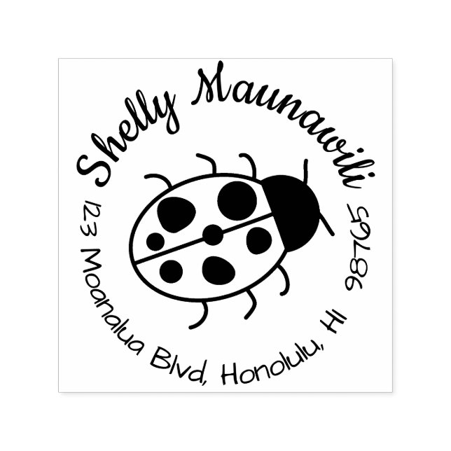 Cute Ladybug Returadress Frimärke Round Anpassning Självfärgande Stämpel (Design)
