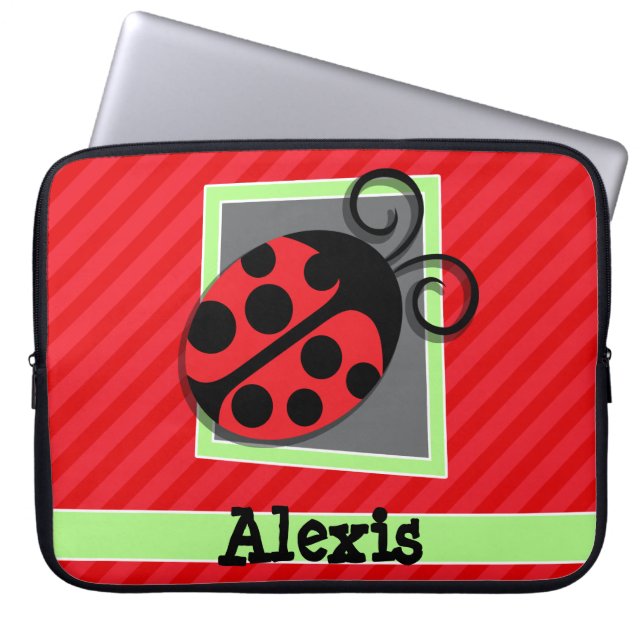 Cute Ladybug, Scarlet Red Rand Laptop Sleeve (Framsidan)