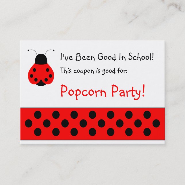 Cute Ladybug School Coupon Rabattkort (Framsida)