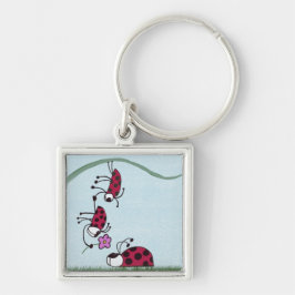 Cute Ladybug som profiterar på målningen i Kärlek Fyrkantig Silverfärgad Nyckelring