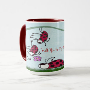 Cute Ladybug som profiterar på målningen i Kärlek Mugg