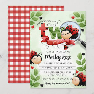 Cute Ladybug svänger 2:a födelsedag Party Inbjudningar