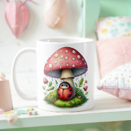 Cute Ladybug under Mushroom Umbrella Kaffemugg