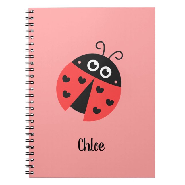Cute Ladybug with Black Heart Spots Personlig Anteckningsbok (Framsidan)