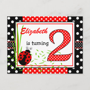Cute Ladybugs 2:a födelsedag Inbjudan Vykort