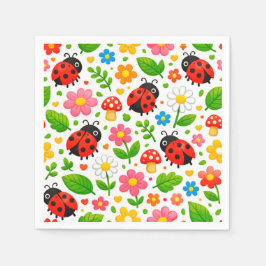 Cute Ladybugs and Flowers for Kids Nature Lover Pappersservett