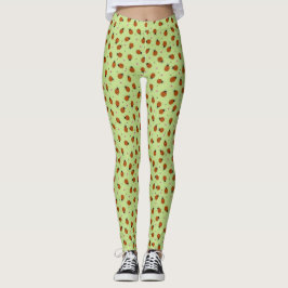 Cute ladybugs Easter pattern on light green Leggings