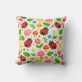 Cute Ladybugs Floral Kids with Flowers and Leaves Kudde