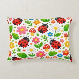 Cute Ladybugs Floral Kids with Flowers and Leaves Prydnadskudde