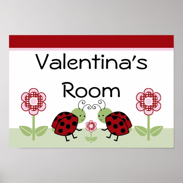 Cute Ladybugs & Flower Art Print Sign Poster (Framsidan)