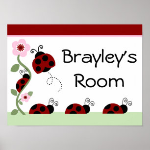 Cute Ladybugs & Flower Art Print Sign Poster
