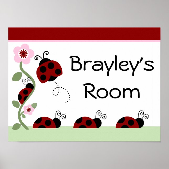 Cute Ladybugs & Flower Art Print Sign Poster (Framsidan)