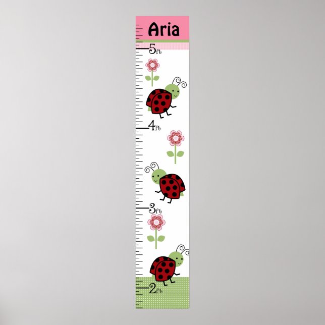 Cute Ladybugs & Flowers Growth Chart Behålla 8 x 4 Poster (Framsidan)
