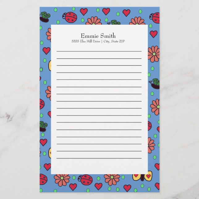 Cute Ladybugs Flowers Hearts Butterflies Brevpapper (Framsida)