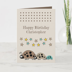 Cute ladybugs namn stjärnor bruna barns födelsedag kort