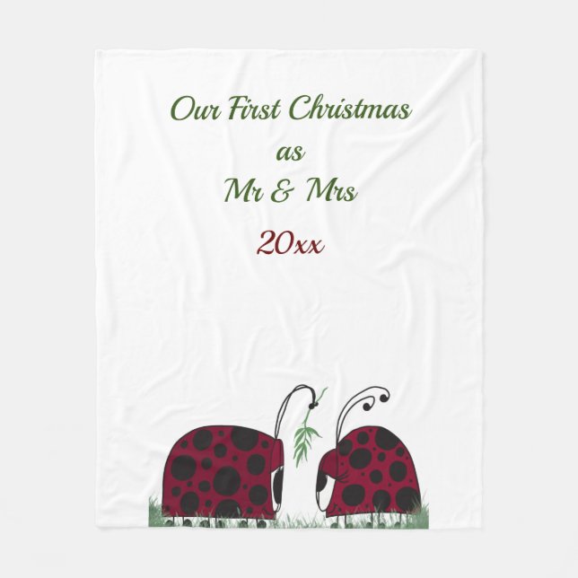 Cute Ladybugs och Mistletoe Fleecefilt (Framsidan)