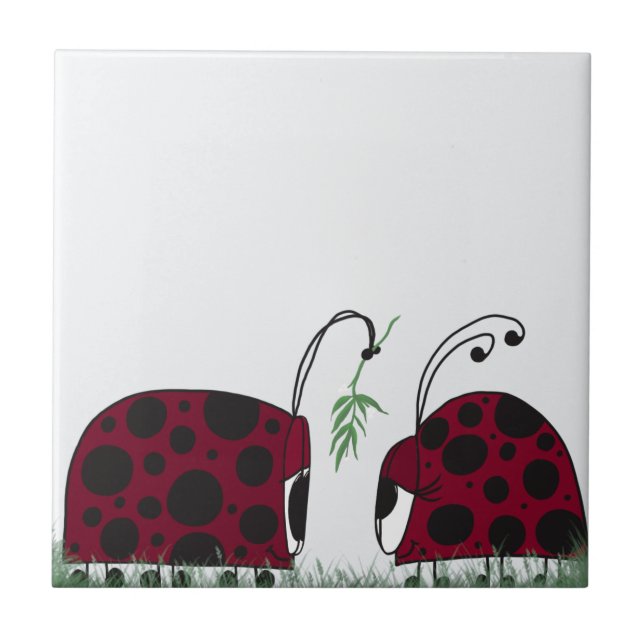 Cute Ladybugs och Mistletoe Kakelplatta (Framsidan)