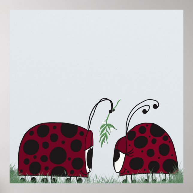 Cute Ladybugs och Mistletoe Poster (Framsidan)