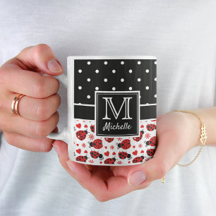 Cute Ladybugs Polka Dot Monogram Två-Tonad Mugg