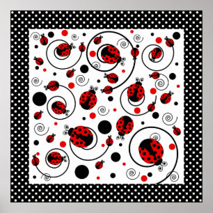 Cute Ladybugs Polka dots och Swirls Poster
