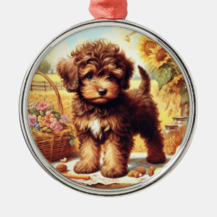 Cute Lagotto Romagnolo Painting Julgransprydnad Metall